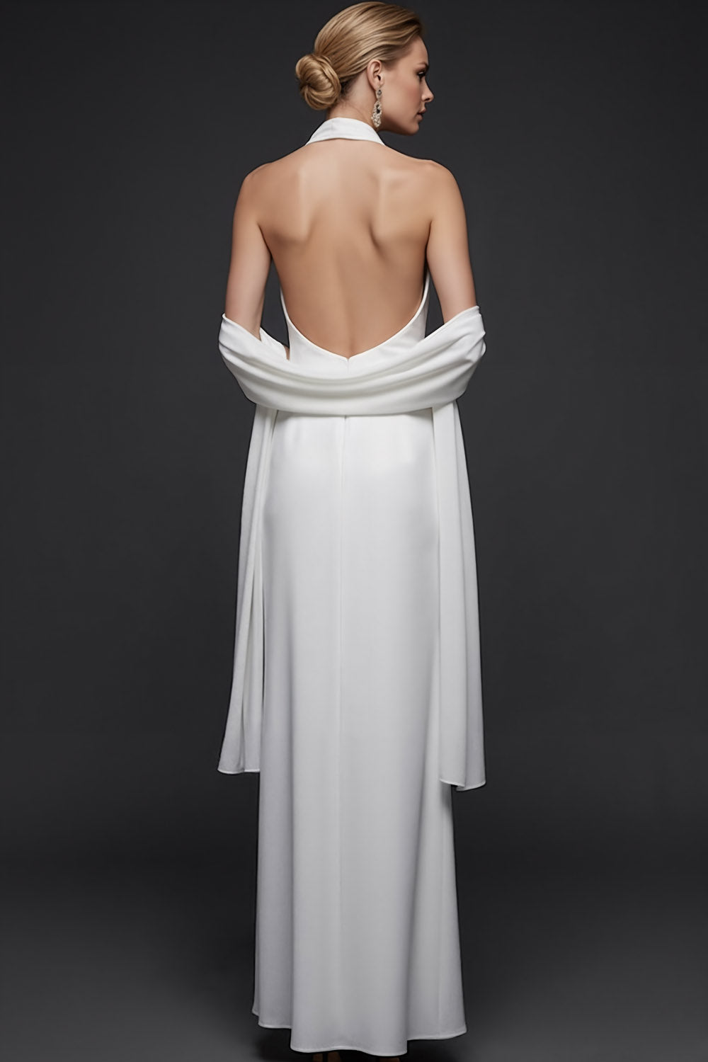 White Mermaid Satin Halter Long White Reception Dress