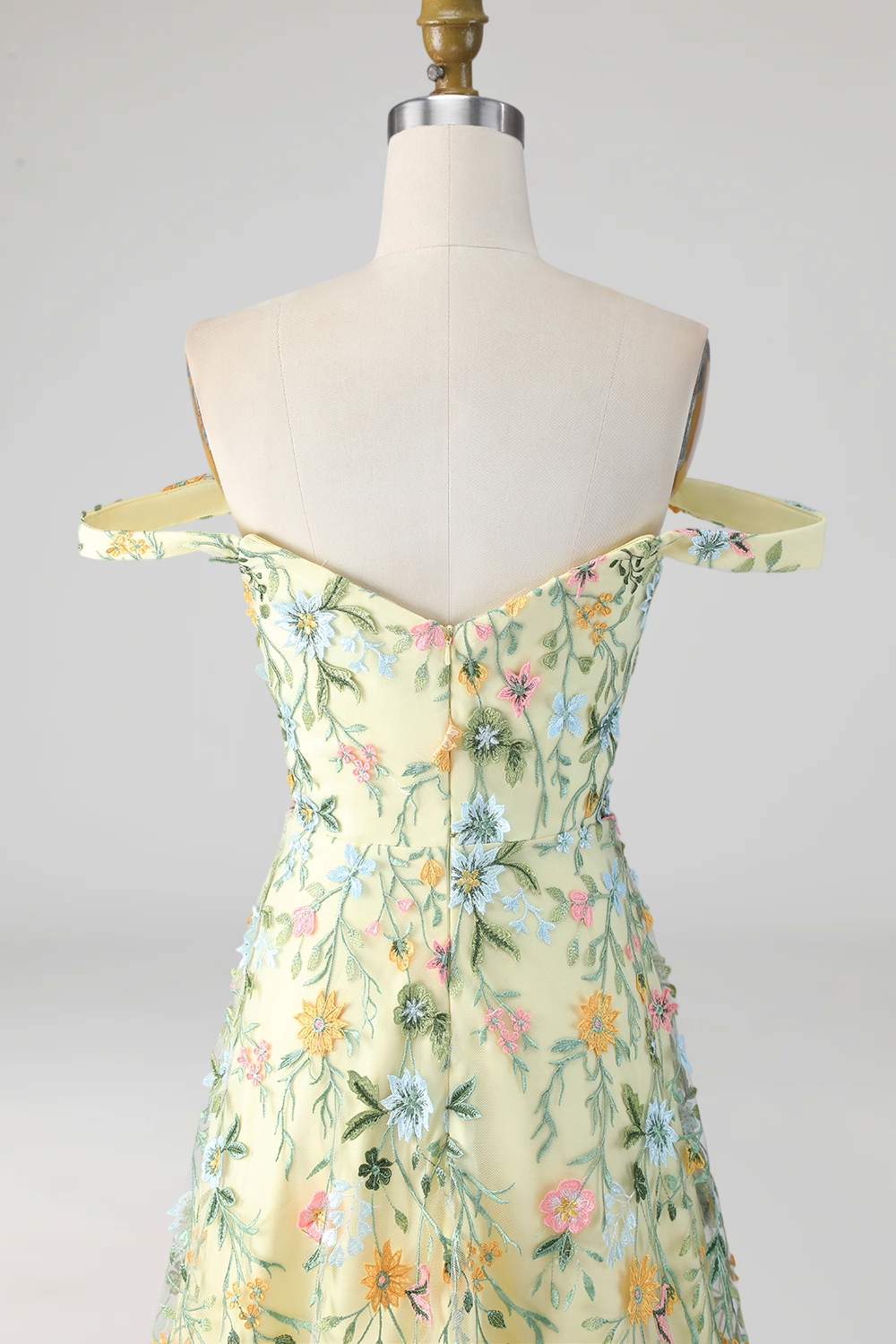 Mauve Floral A Line Embroidered Off the Shoulder Long Wedding Guest Dress