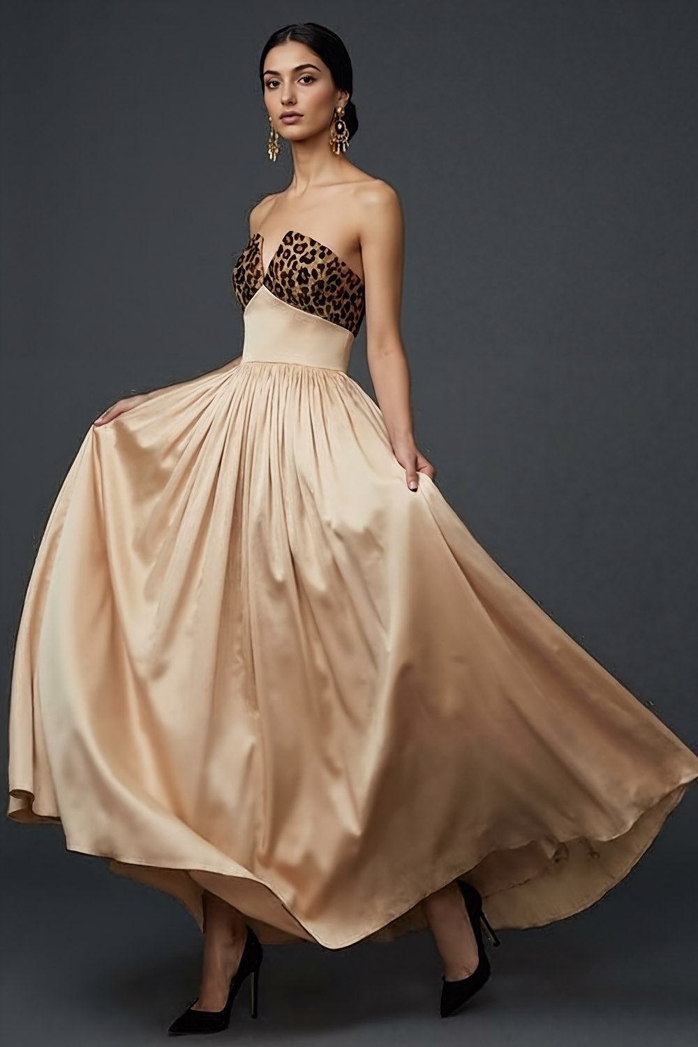 Champagne A Line Sweetheart Long Formal Dress
