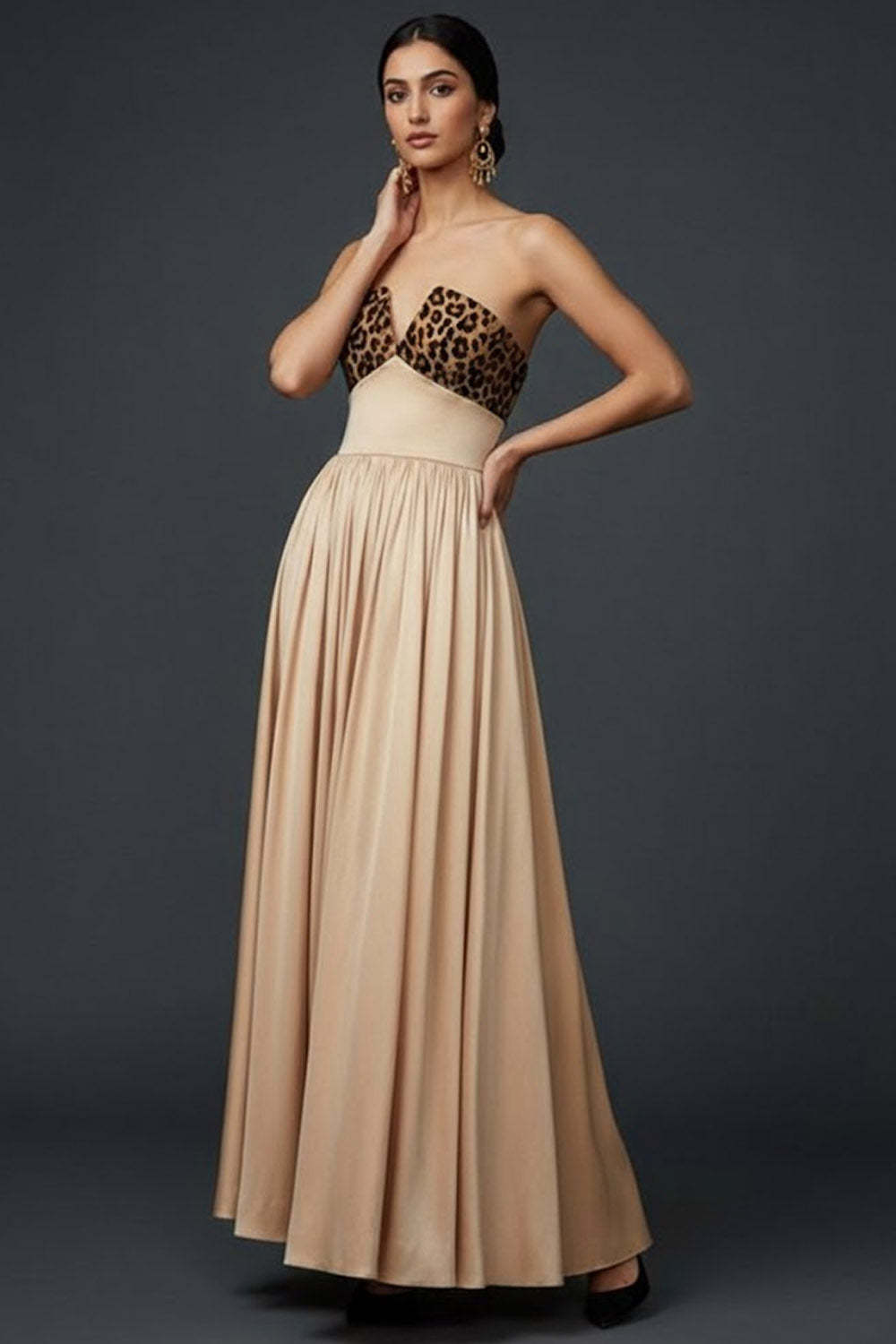 Champagne A Line Sweetheart Long Formal Dress