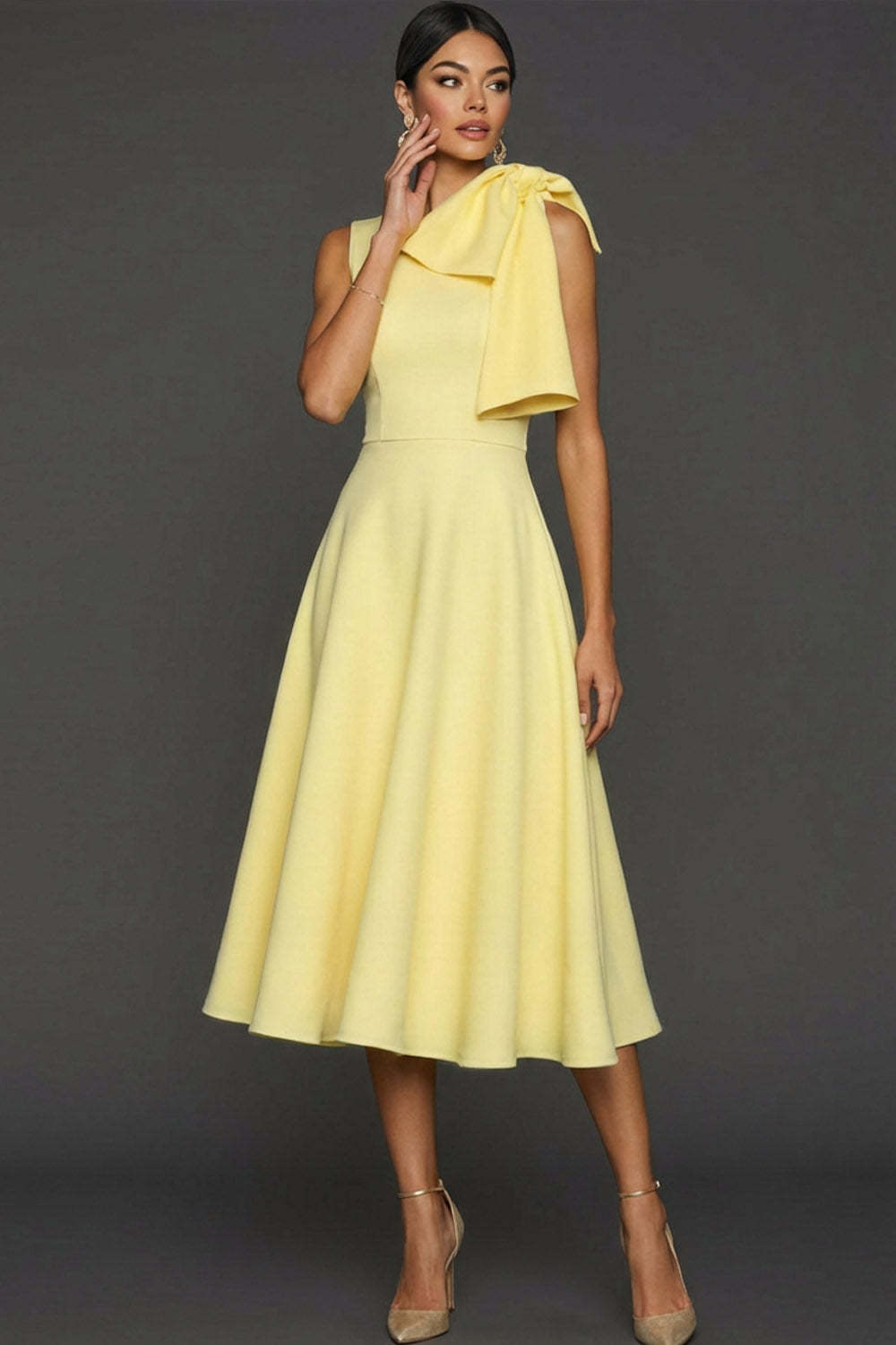 White A Line Round Neck Long Wedding Reception Dress with Bow