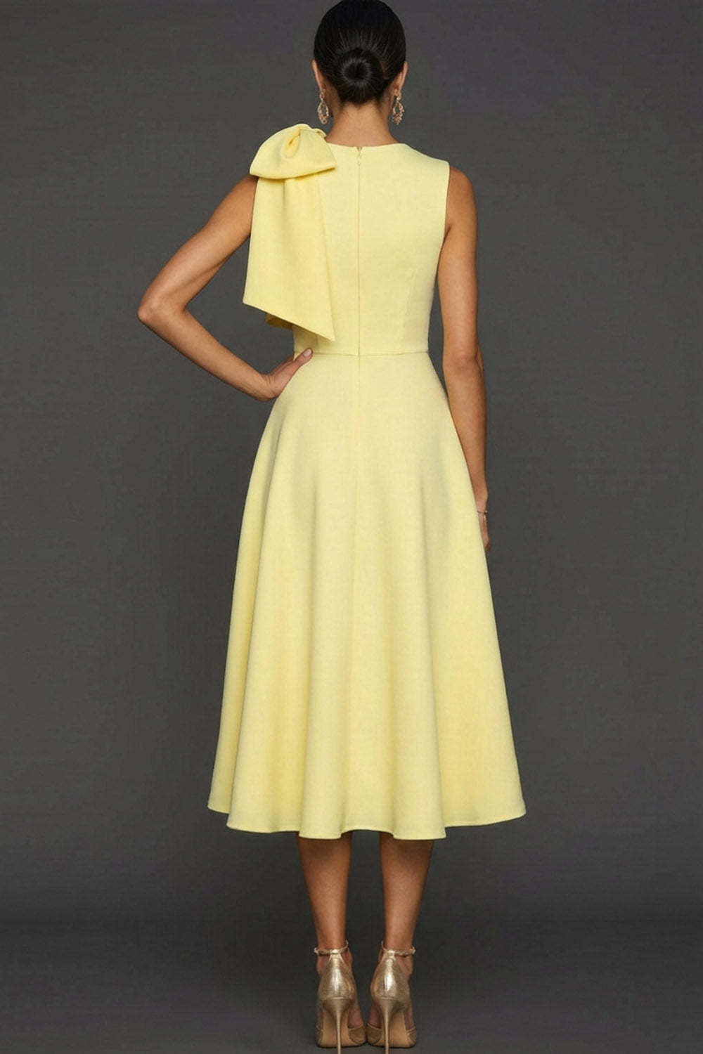 White A Line Round Neck Long Wedding Reception Dress with Bow