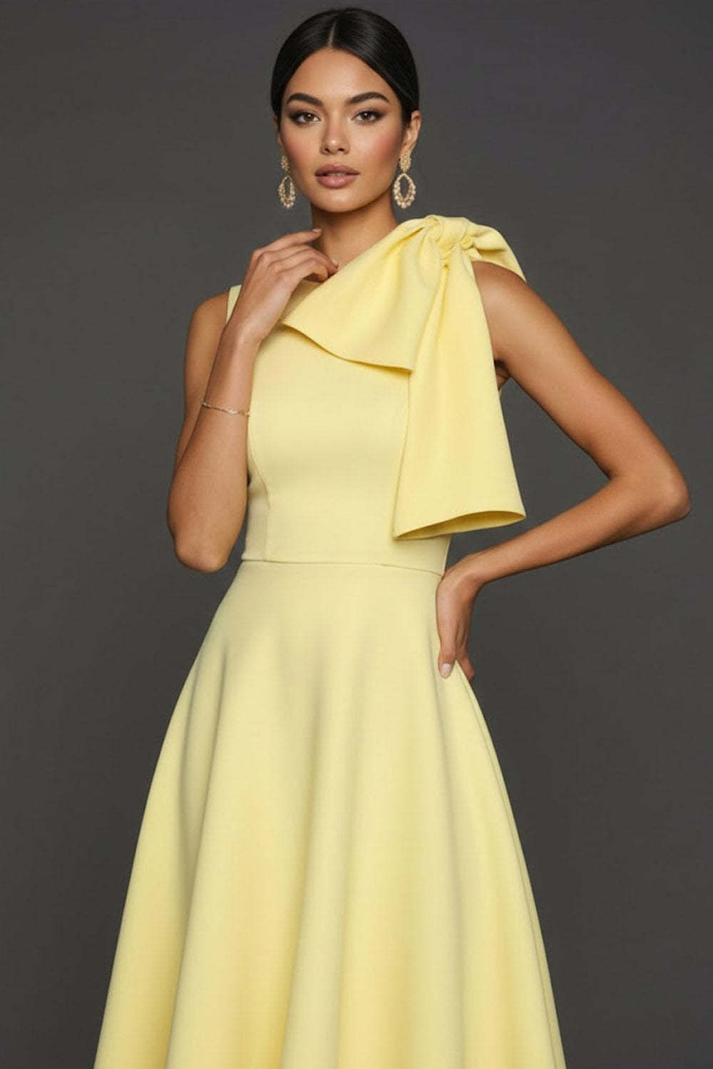 White A Line Round Neck Long Wedding Reception Dress with Bow