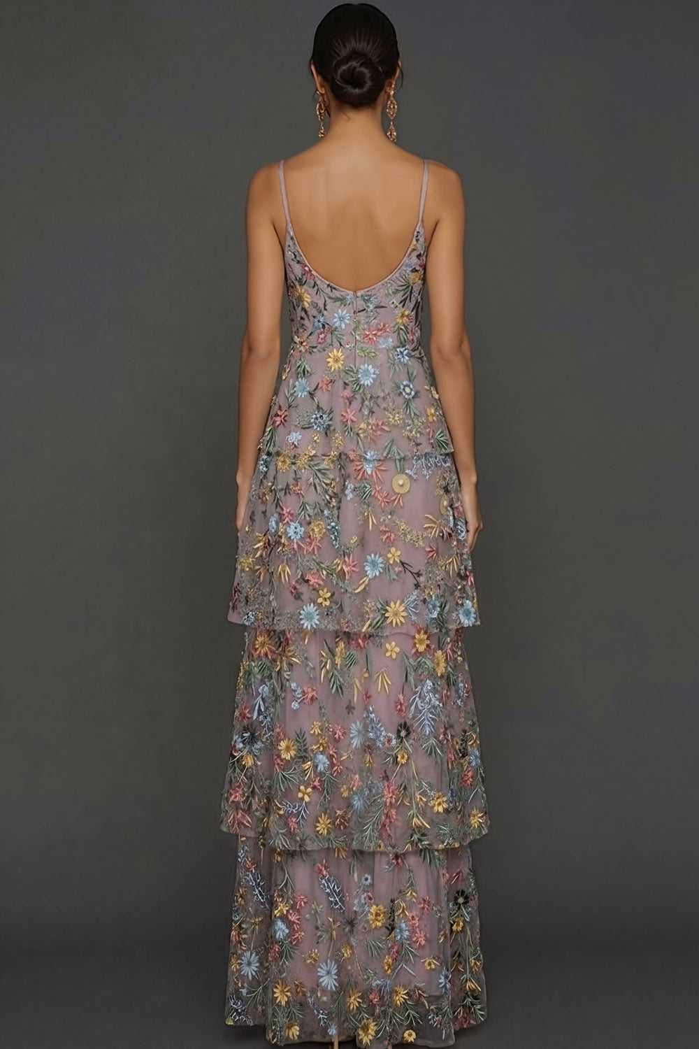 Floral Mauve Tiered A Line Maxi Wedding Guest Dress