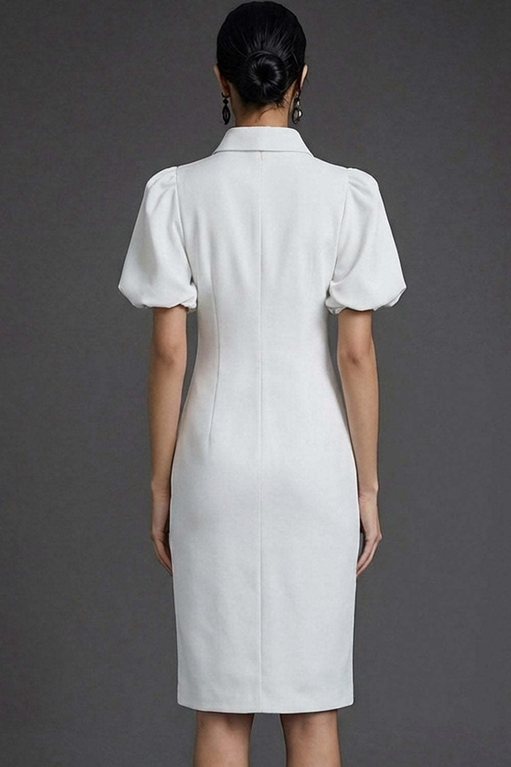 Red Bodycon Puff Sleeves Collar Neck Midi Formal Dress