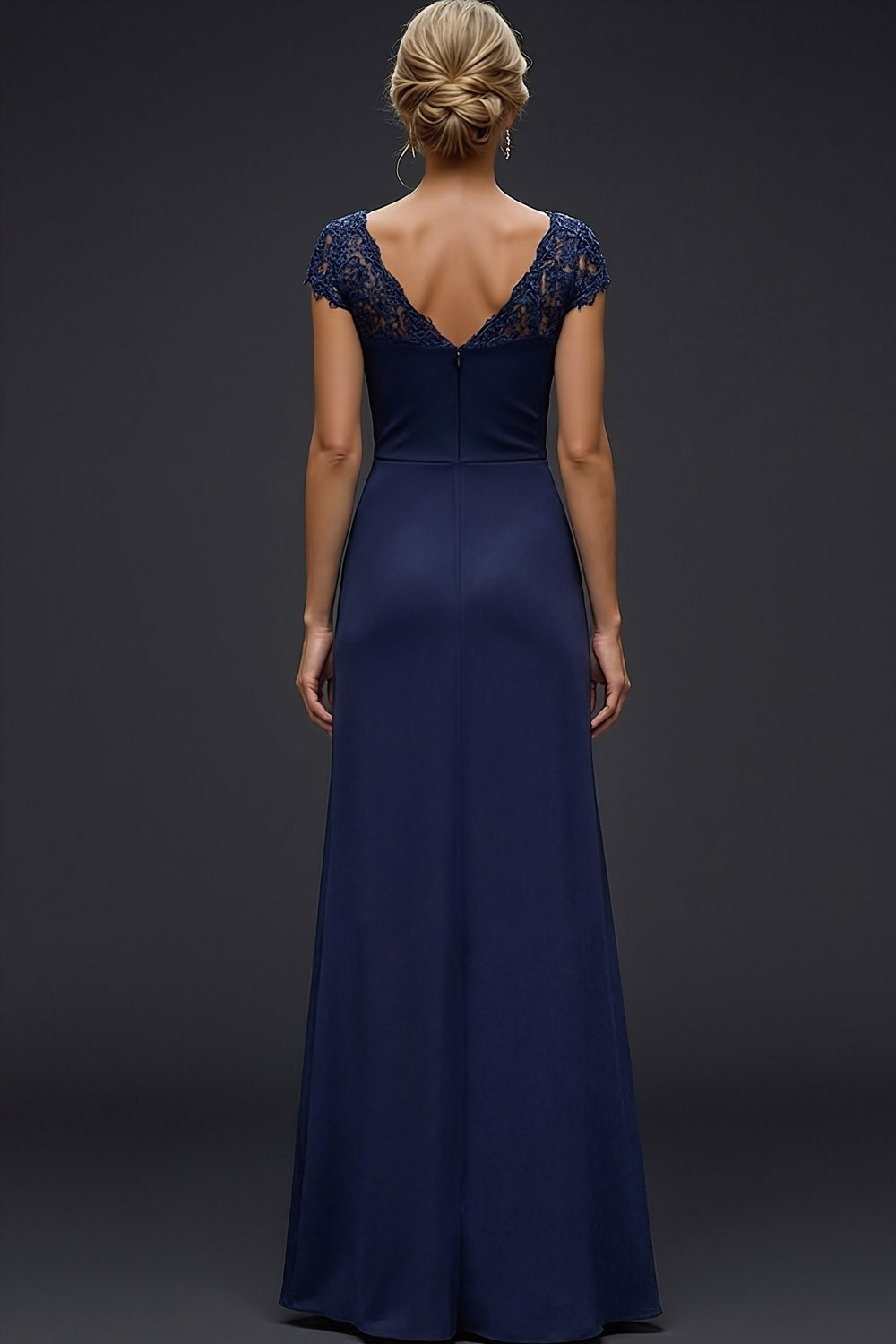 Sparkly Navy V-Neck Ruched Long Wedding Guest Dress with Beading