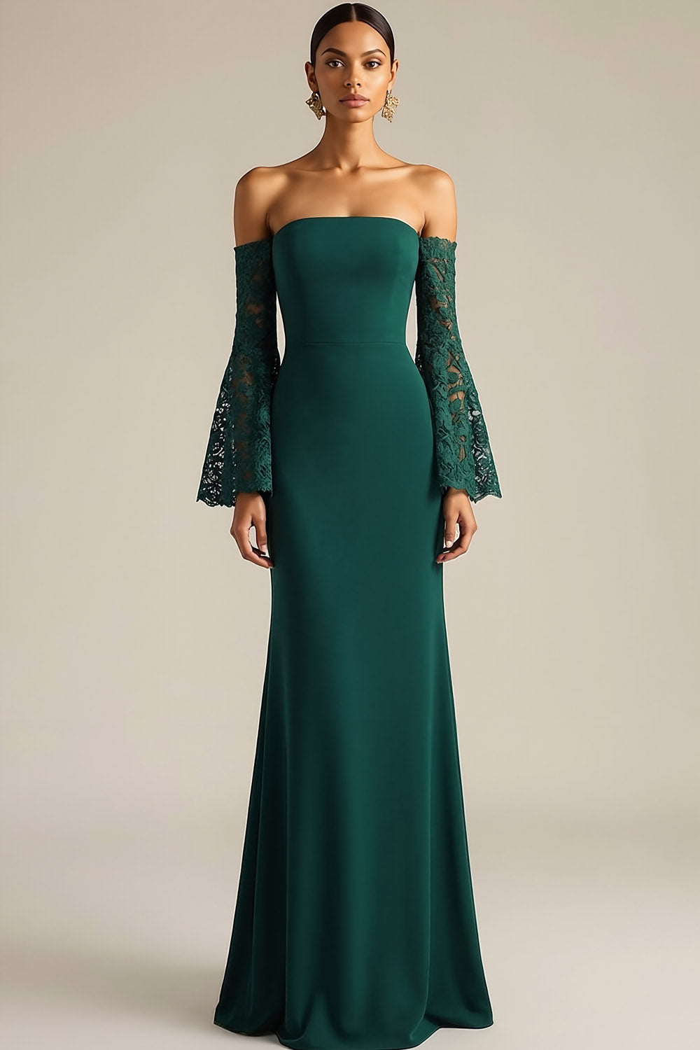 Dark Green Mermaid Maxi Wedding Guest Dress with Flutter Sleeves