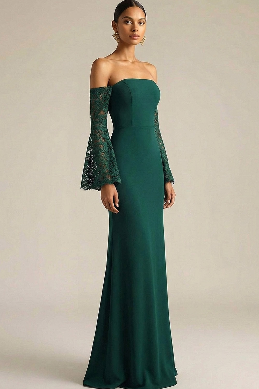 Dark Green Mermaid Maxi Wedding Guest Dress with Flutter Sleeves