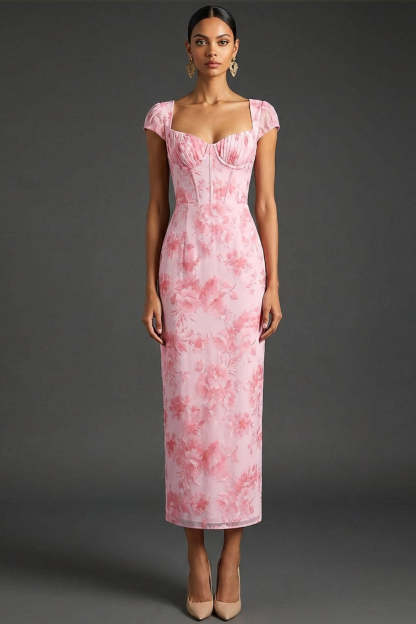 Leely Women Pink Floral Corset Long Wedding Guest Dress Sweetheart Mermaid Gala Dress