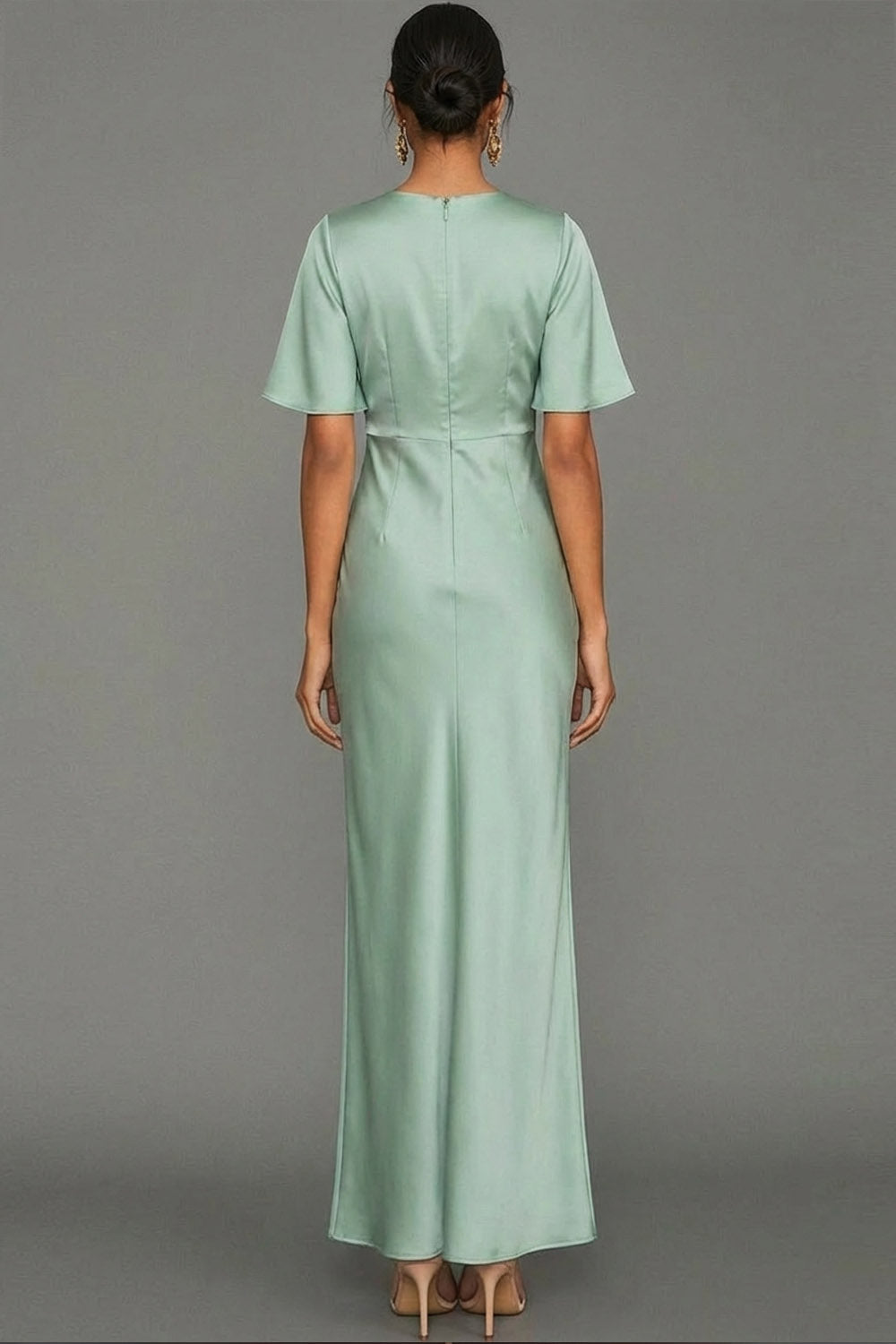 Dusty Sage Mermaid Satin Maxi Wedding Guest Dress