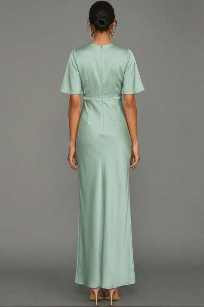Dusty Sage Mermaid Satin Maxi Wedding Guest Dress