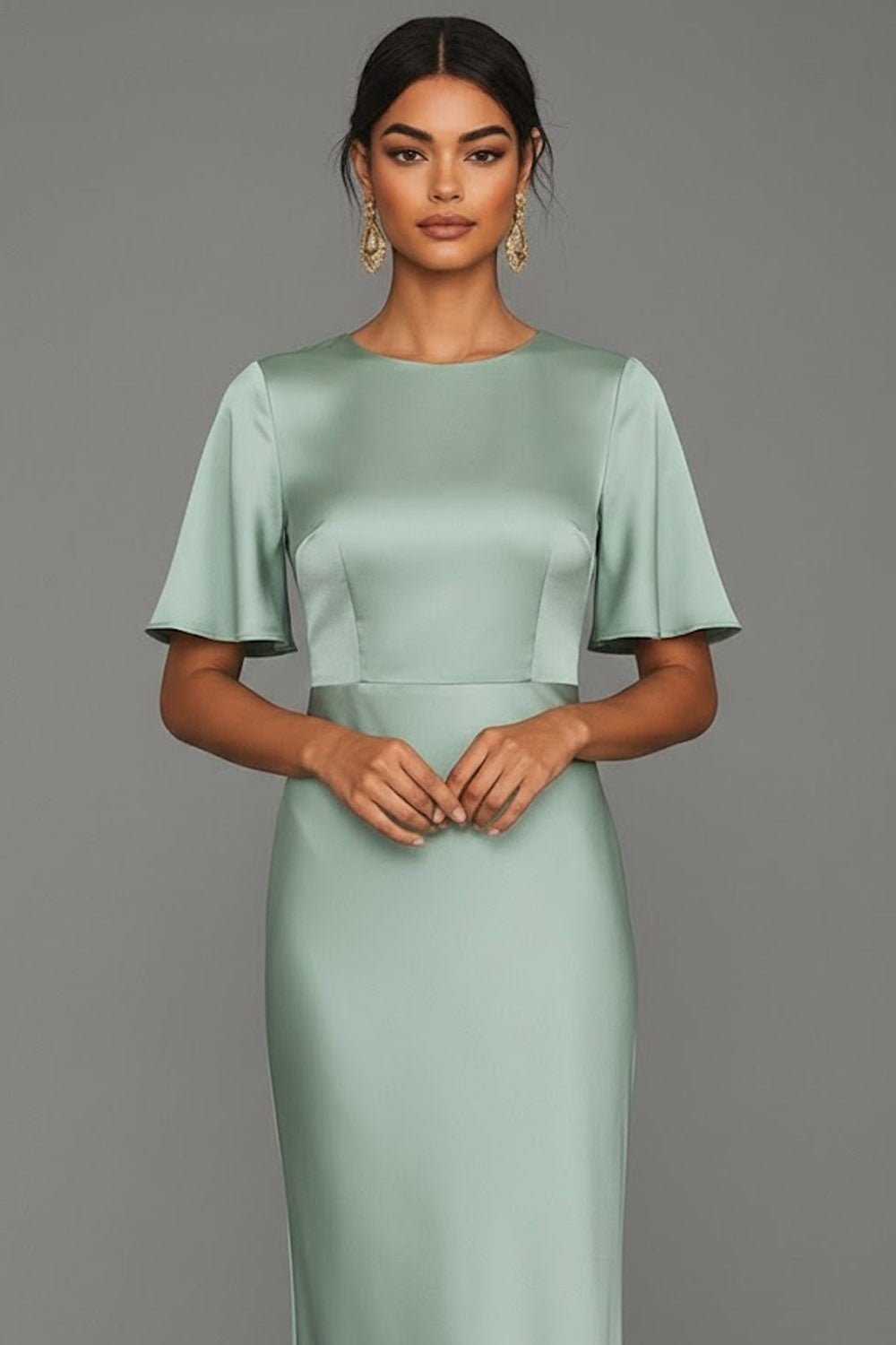 Dusty Sage Mermaid Satin Maxi Wedding Guest Dress