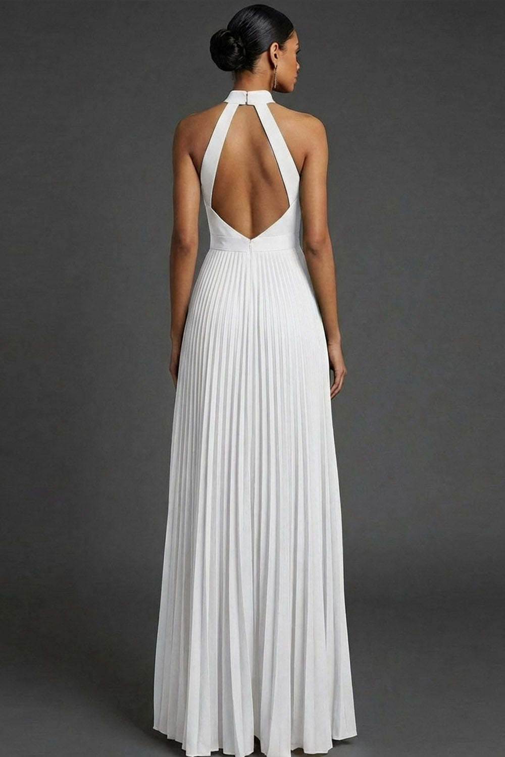 Dark Green Halter Neck Pleated A Line Maxi Formal Dress with Slit