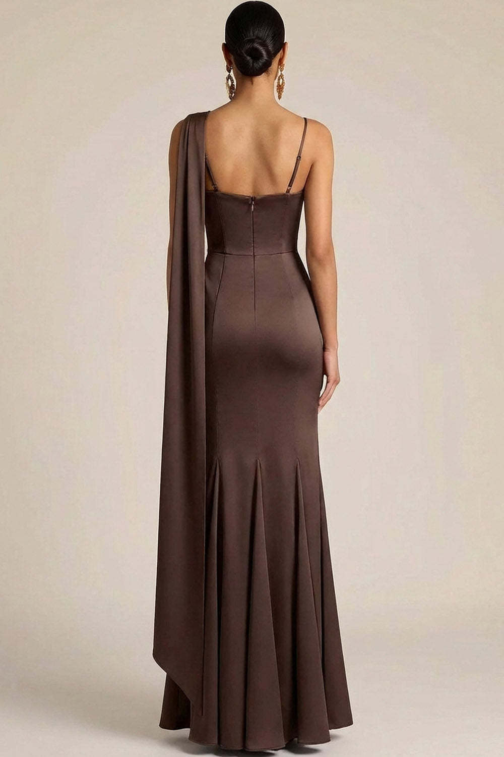 Chocolates Mermaid Satin Maxi Formal Dress with 3D Flower