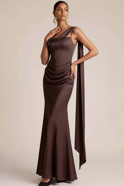 Chocolates Mermaid Satin Maxi Formal Dress with 3D Flower
