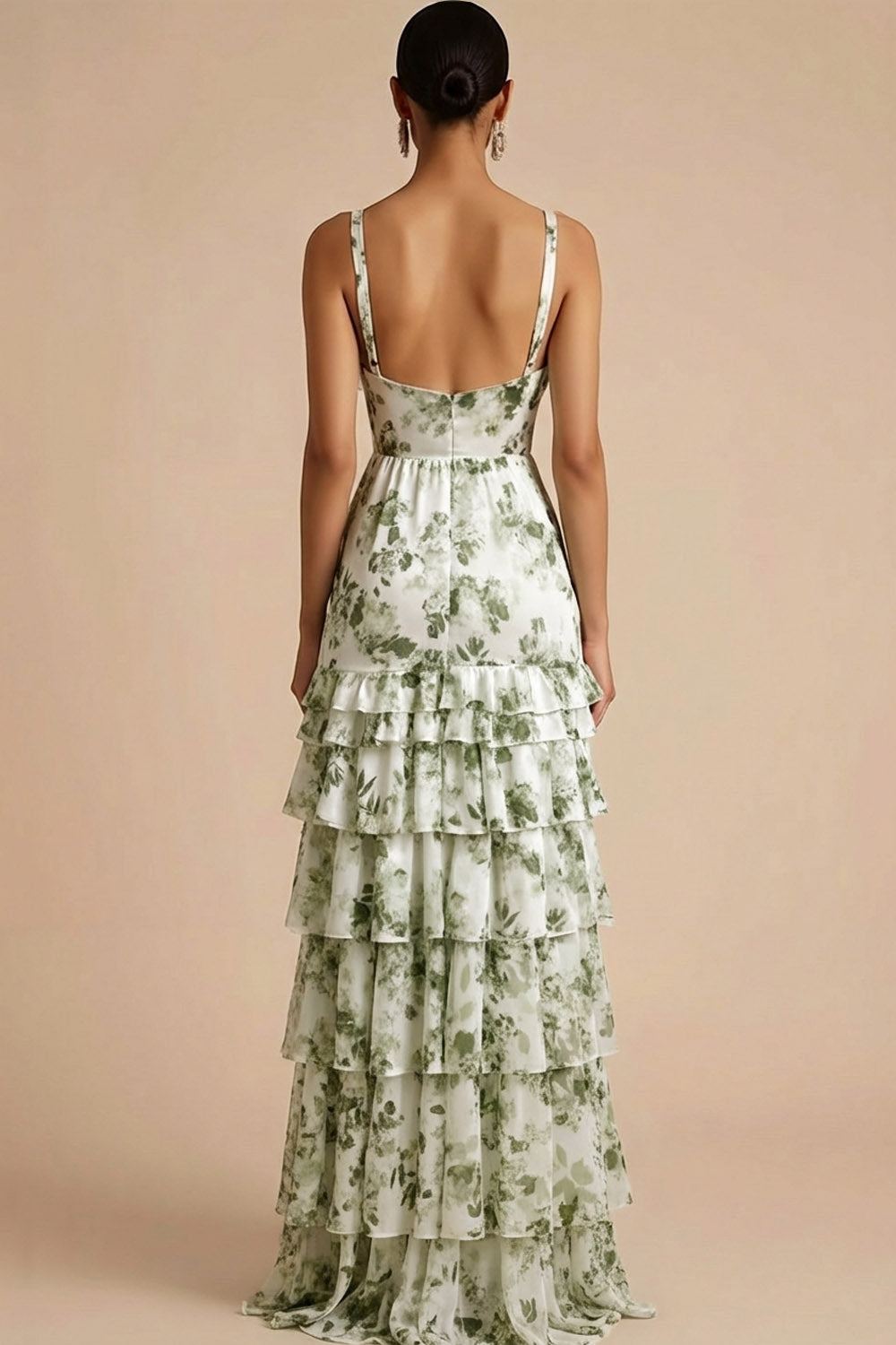 Green Floral A Line Sweetheart Maxi Wedding Guest Dress with Slit