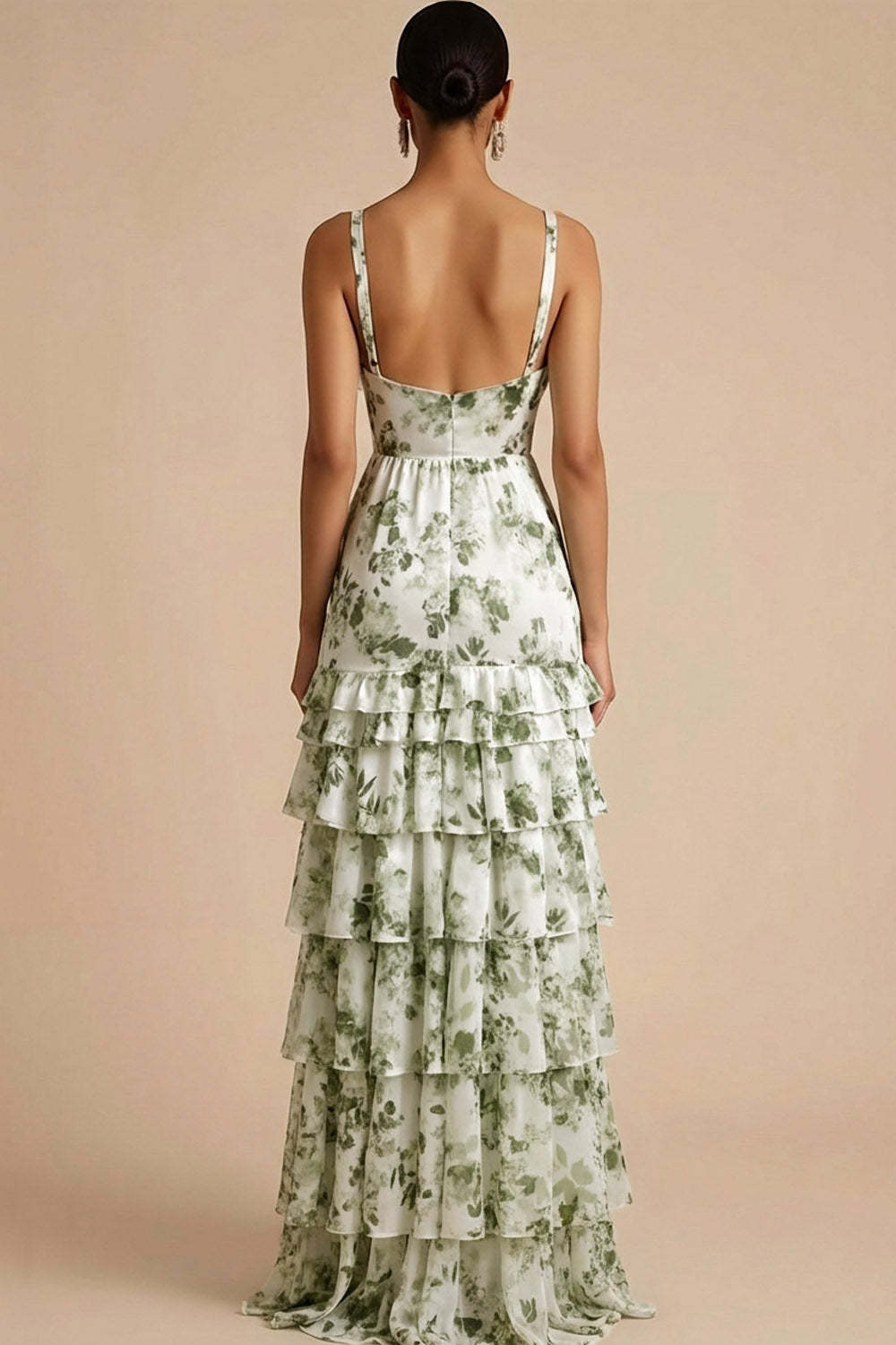 Green Floral A Line Sweetheart Maxi Wedding Guest Dress with Slit