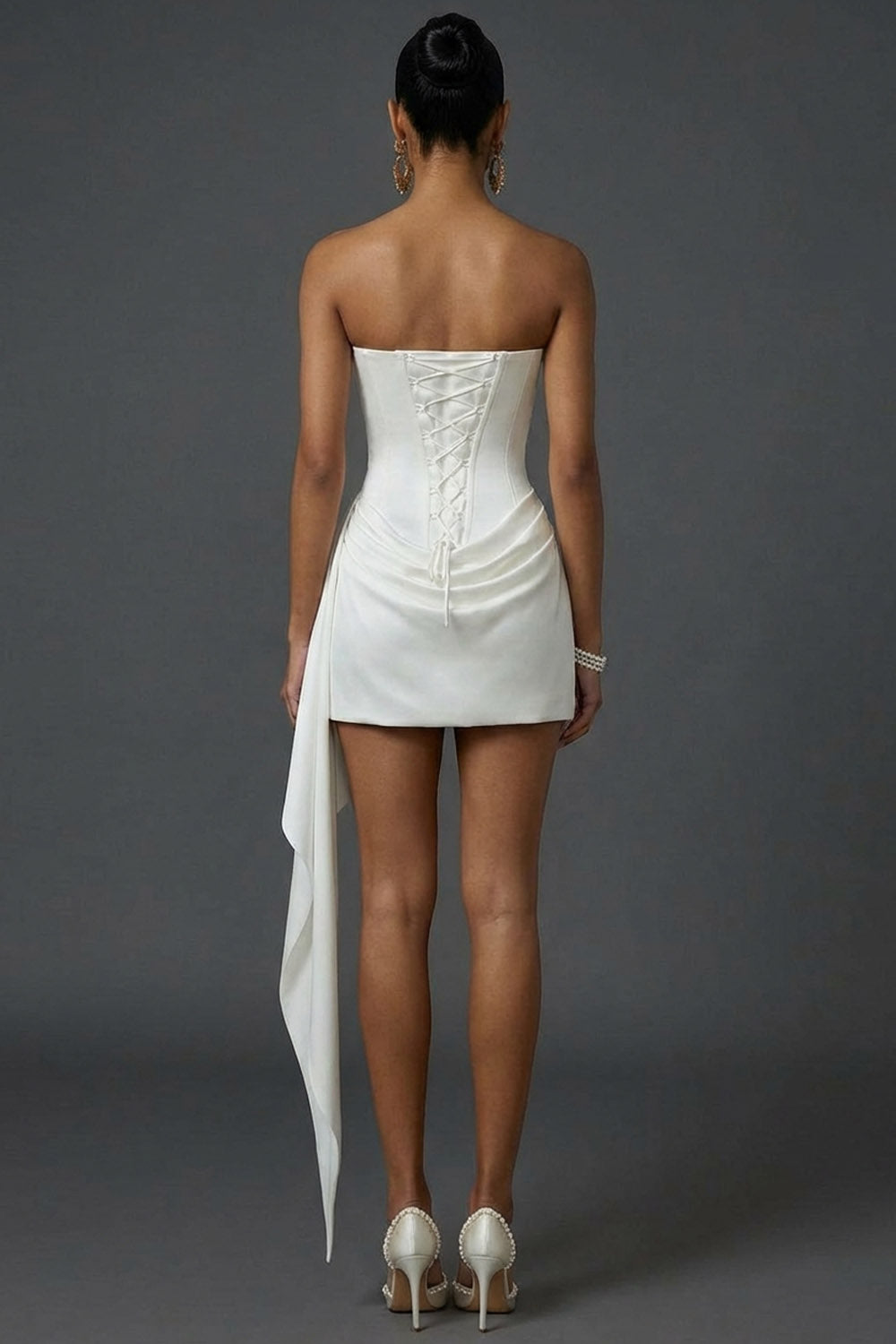 White Bodycon Corset Draped Short Bridal Shower Dress