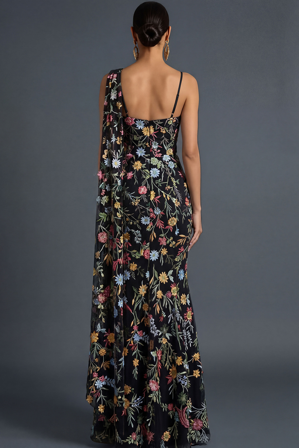 Floral Mauve Mermaid Maxi Wedding Guest Dress with Sash