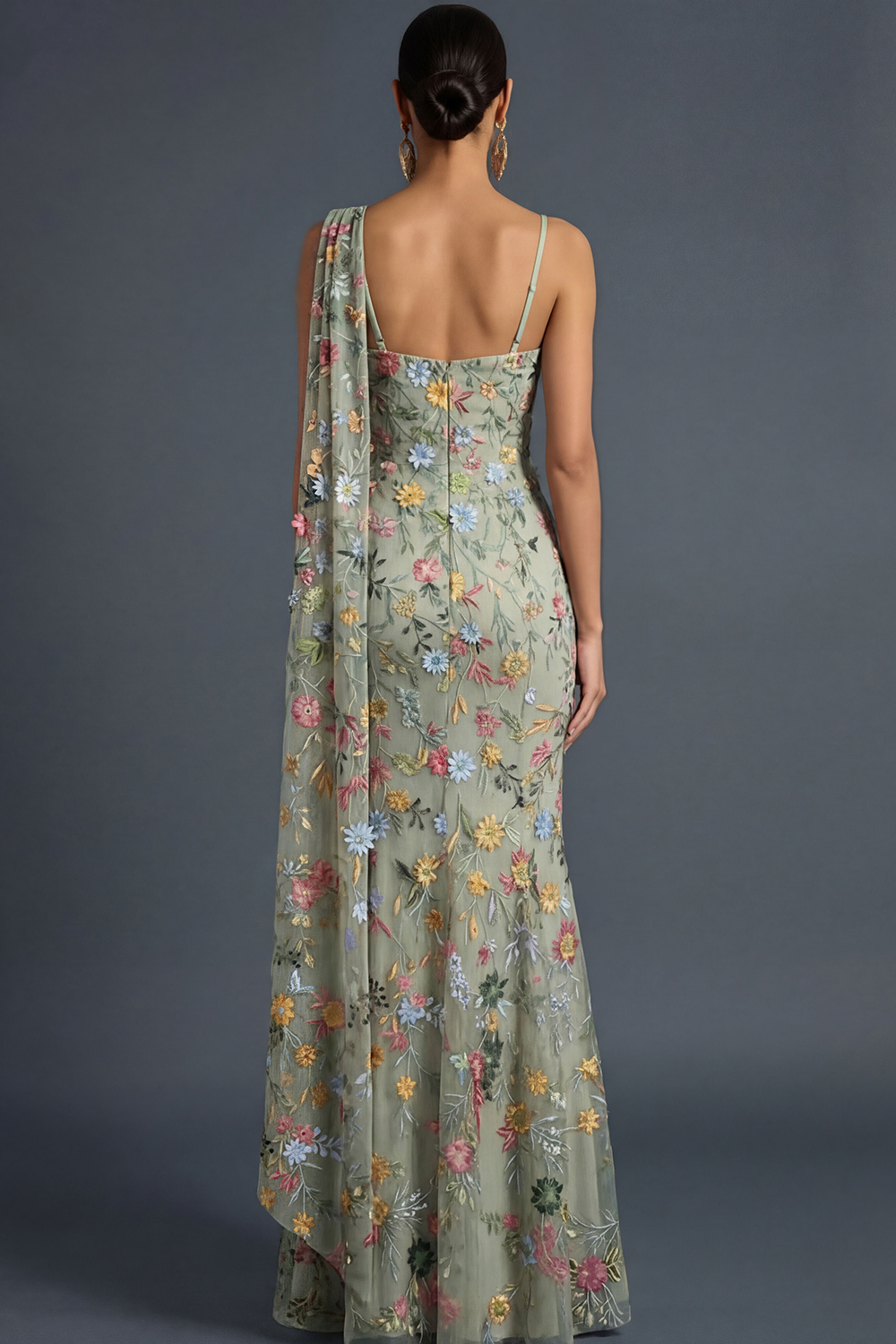 Floral Mauve Mermaid Maxi Wedding Guest Dress with Sash