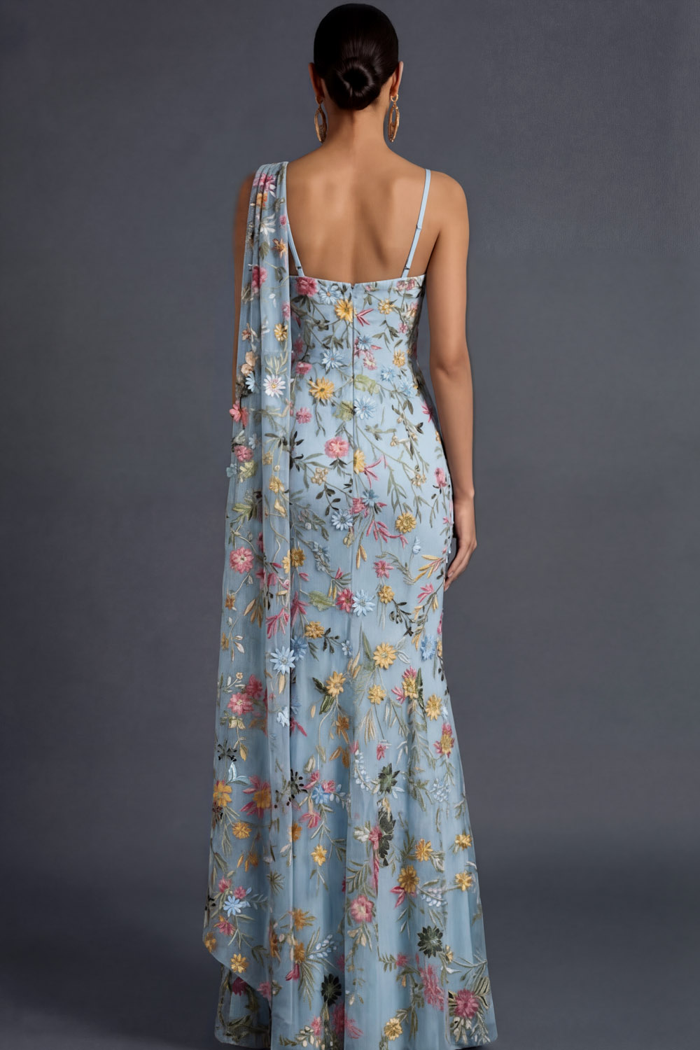 Floral Mauve Mermaid Maxi Wedding Guest Dress with Sash