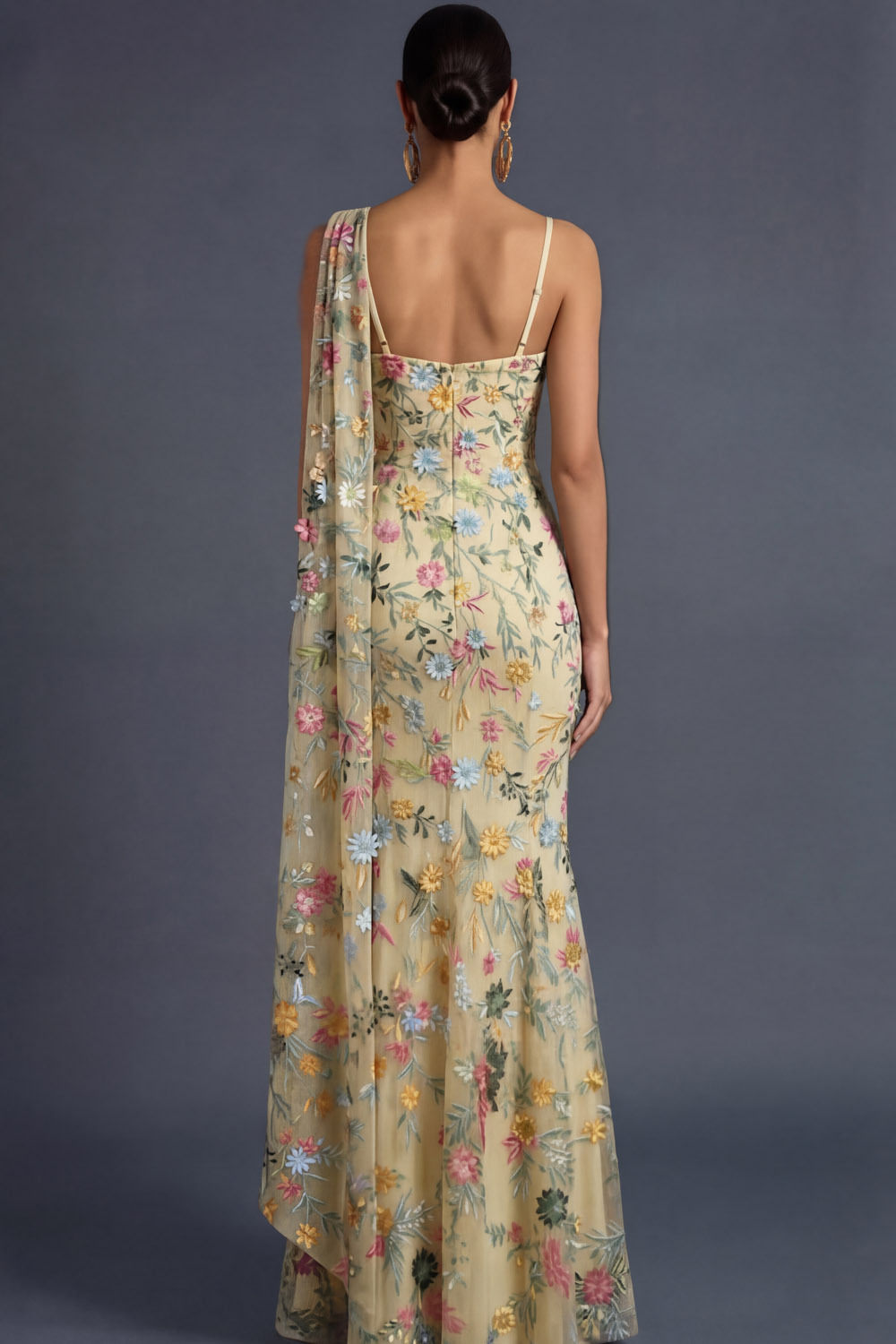 Floral Mauve Mermaid Maxi Wedding Guest Dress with Sash