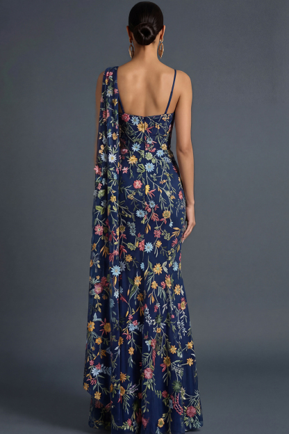 Floral Mauve Mermaid Maxi Wedding Guest Dress with Sash