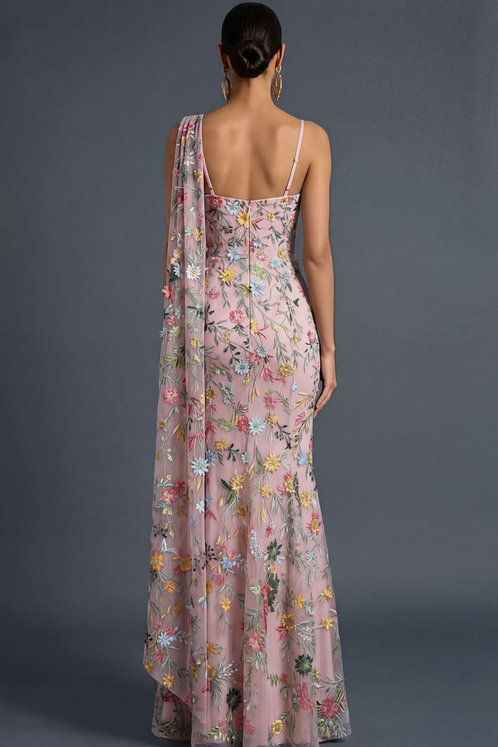 Floral Mauve Mermaid Maxi Wedding Guest Dress with Sash