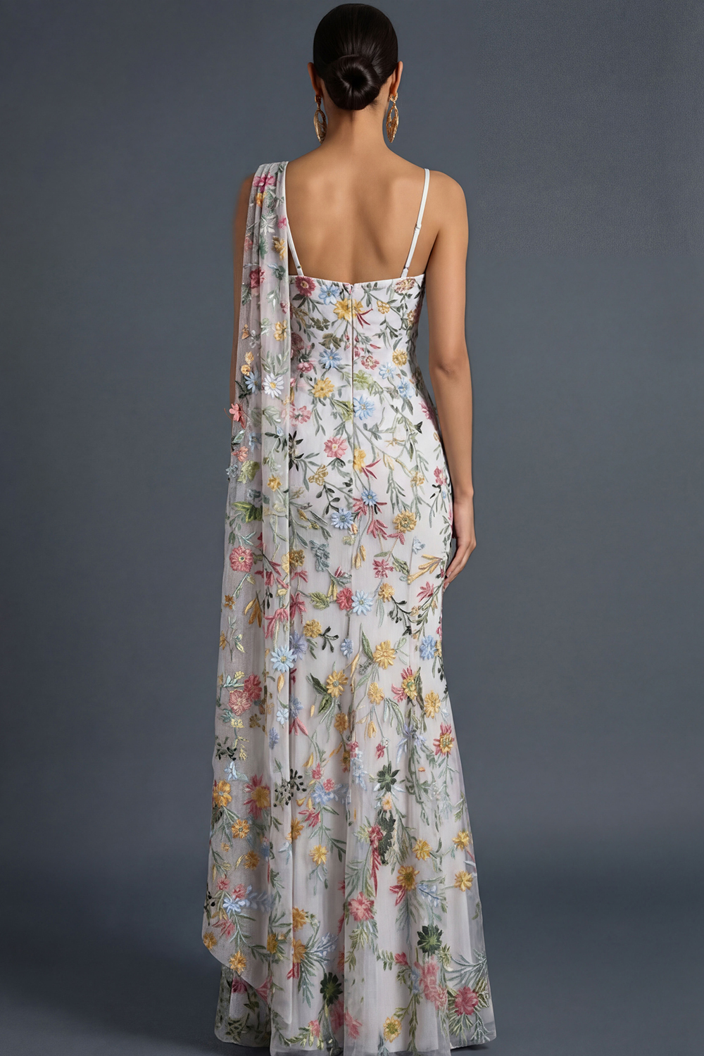 Floral Mauve Mermaid Maxi Wedding Guest Dress with Sash