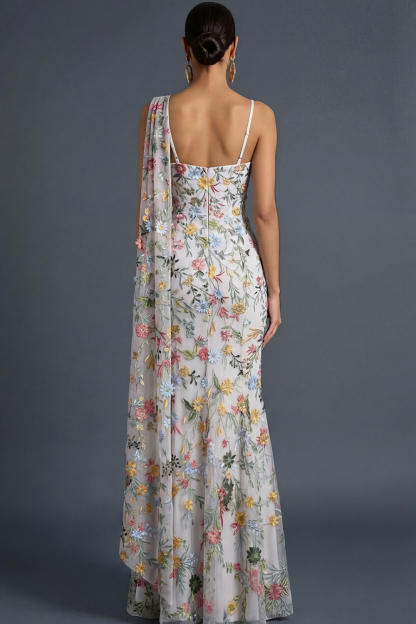 Floral Mauve Mermaid Maxi Wedding Guest Dress with Sash