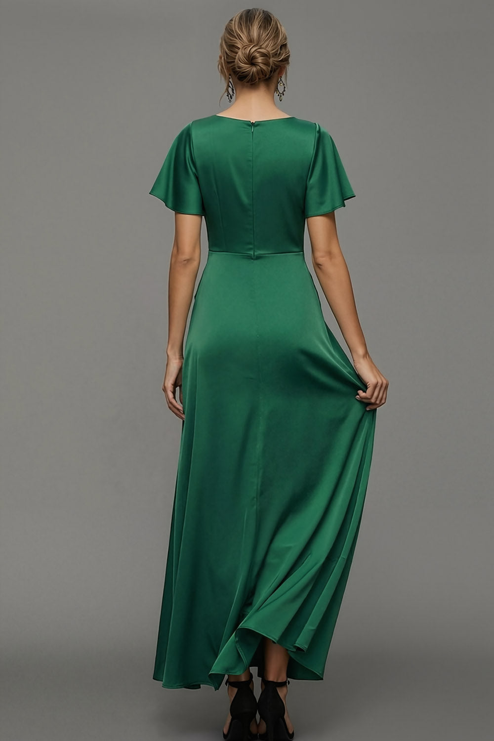 Emerald Green A Line V Neck Long Formal Dress