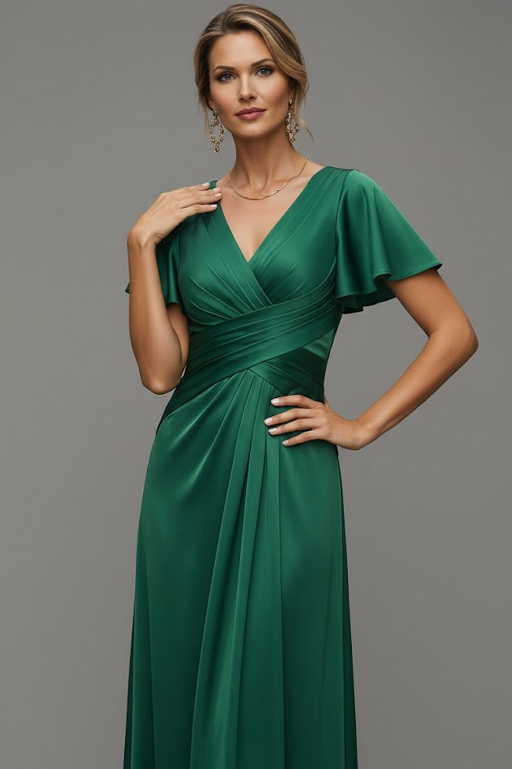 Emerald Green A Line V Neck Long Formal Dress