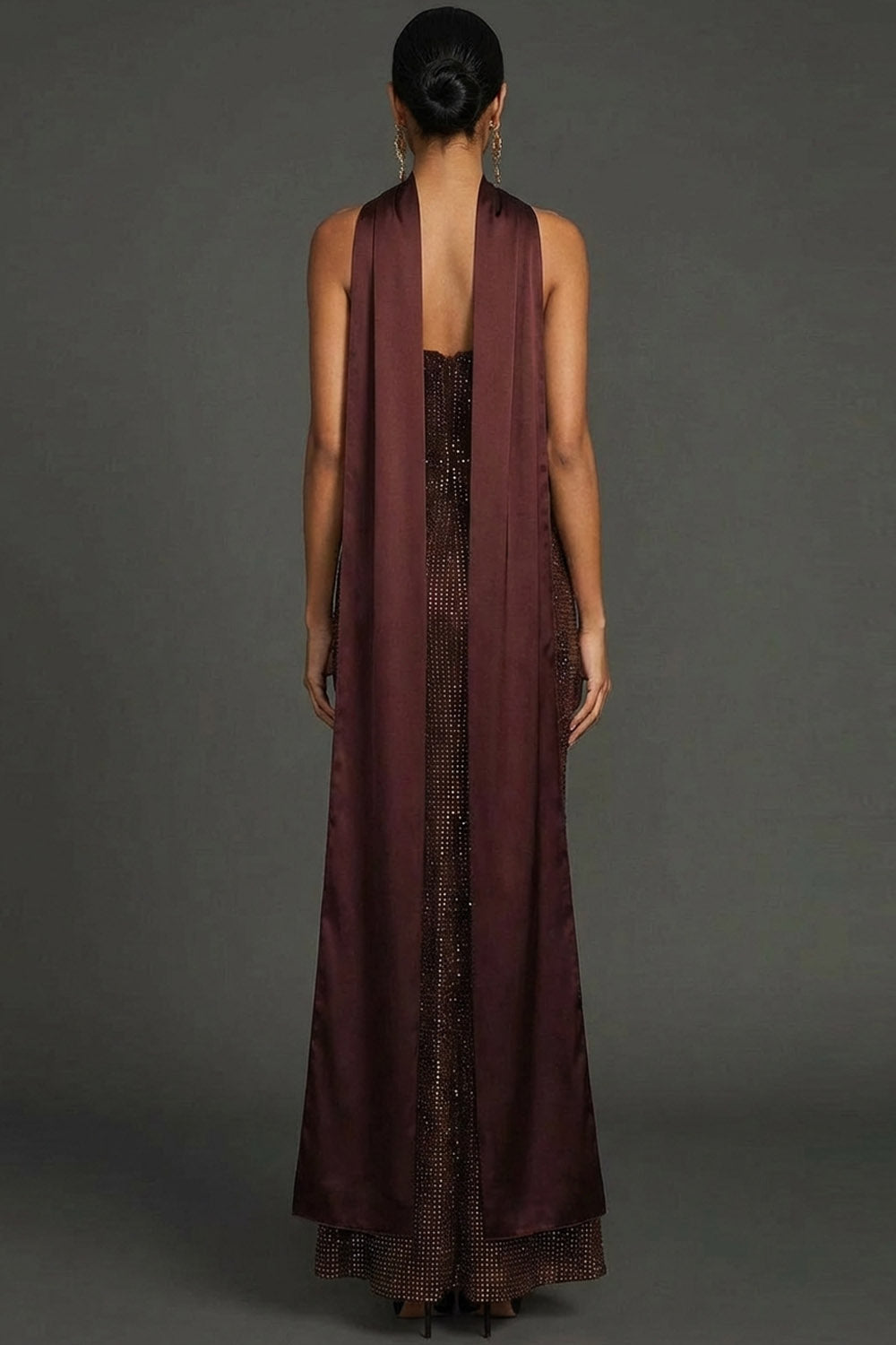 Chocolates Mermaid Neck Scarf Mermaid Maxi Formal Dress