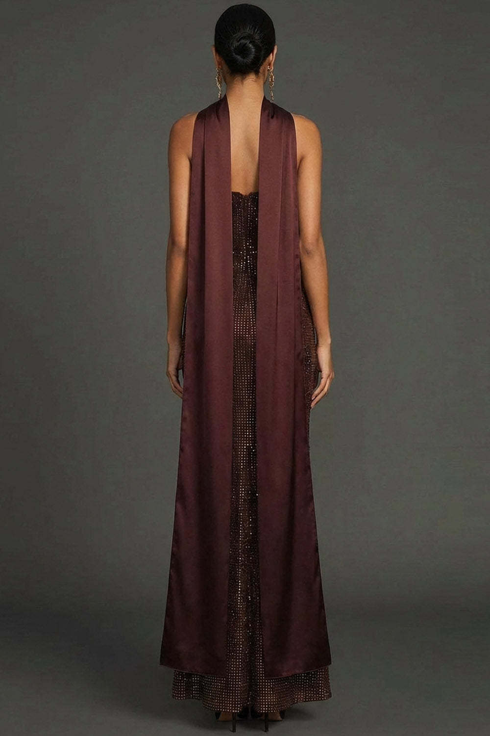 Chocolates Mermaid Neck Scarf Mermaid Maxi Formal Dress