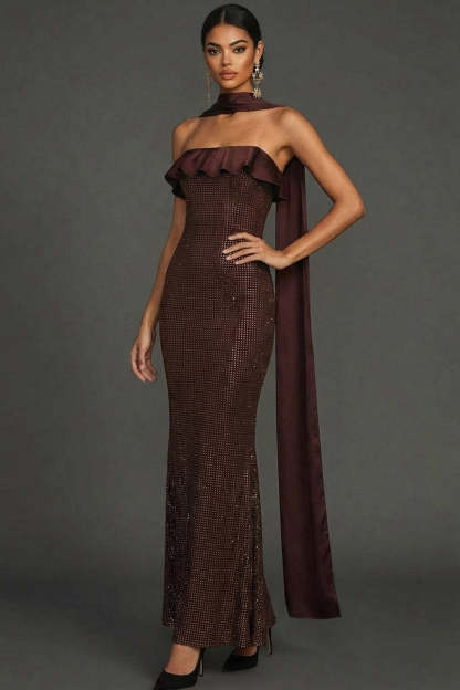 Chocolates Mermaid Neck Scarf Mermaid Maxi Formal Dress