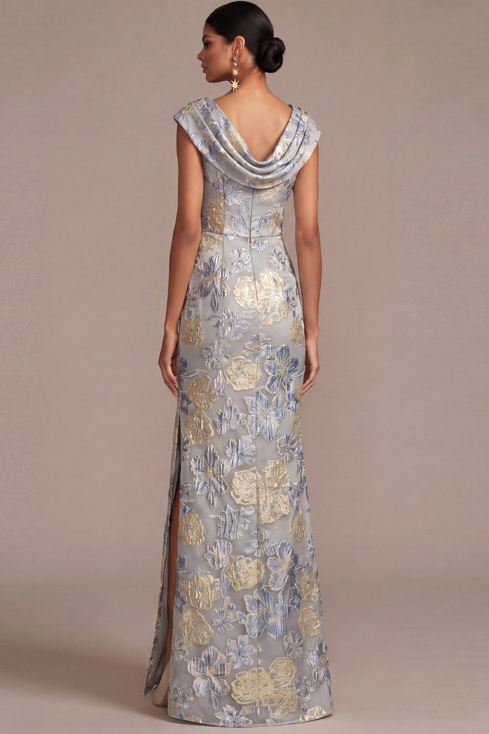 Mermaid Dusty Blue Floral Draped Wedding Guest Dress with Slit