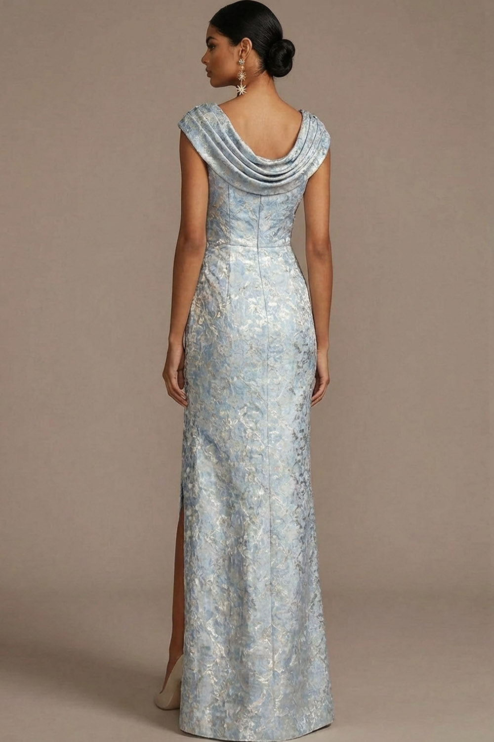 Mermaid Dusty Blue Floral Draped Wedding Guest Dress with Slit