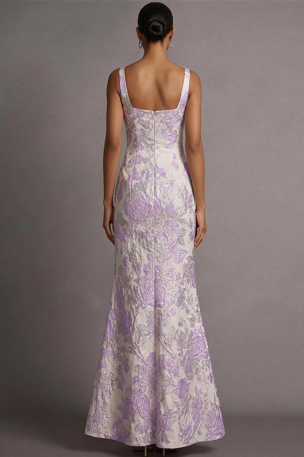 Lilac Jacquard Mermaid Floral Spaghetti Straps Long Wedding Guest Dress