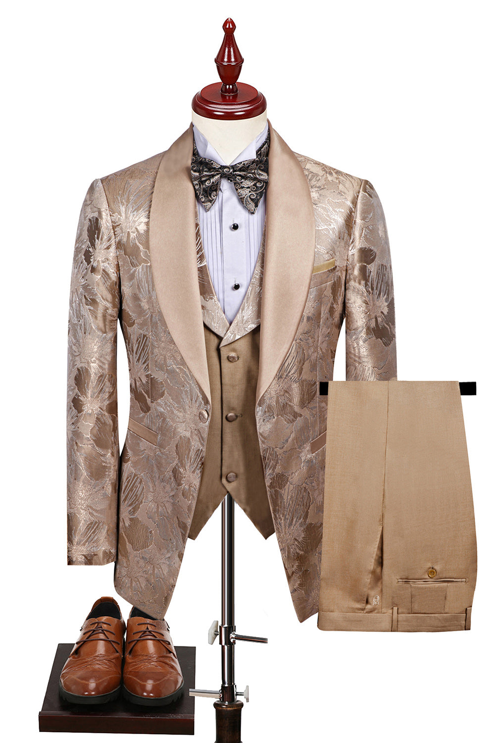 Champagne Shawl Lapel Floral Men's Suits