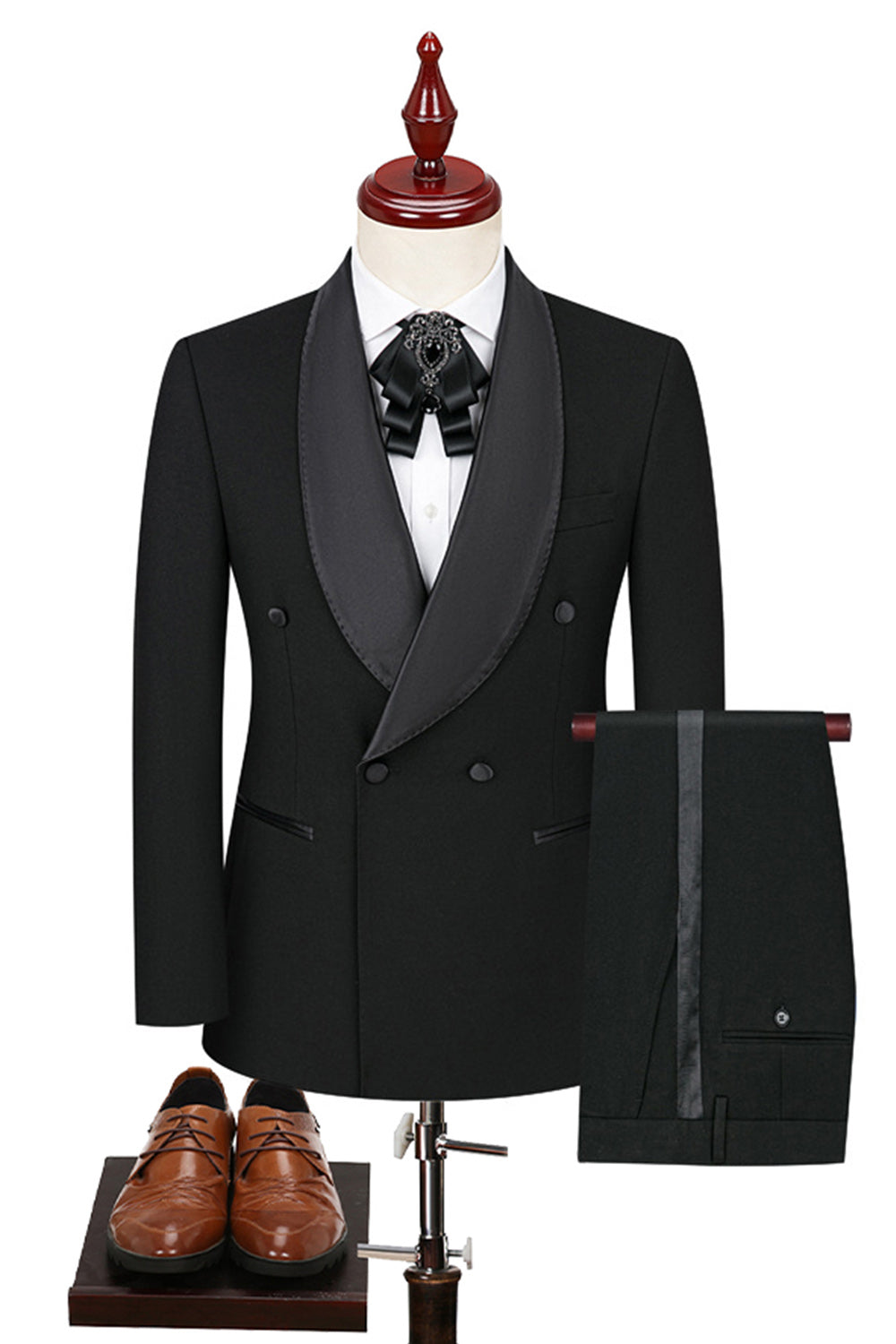 2-piece Black Shawl Lapel Double-Breasted Men's Suits
