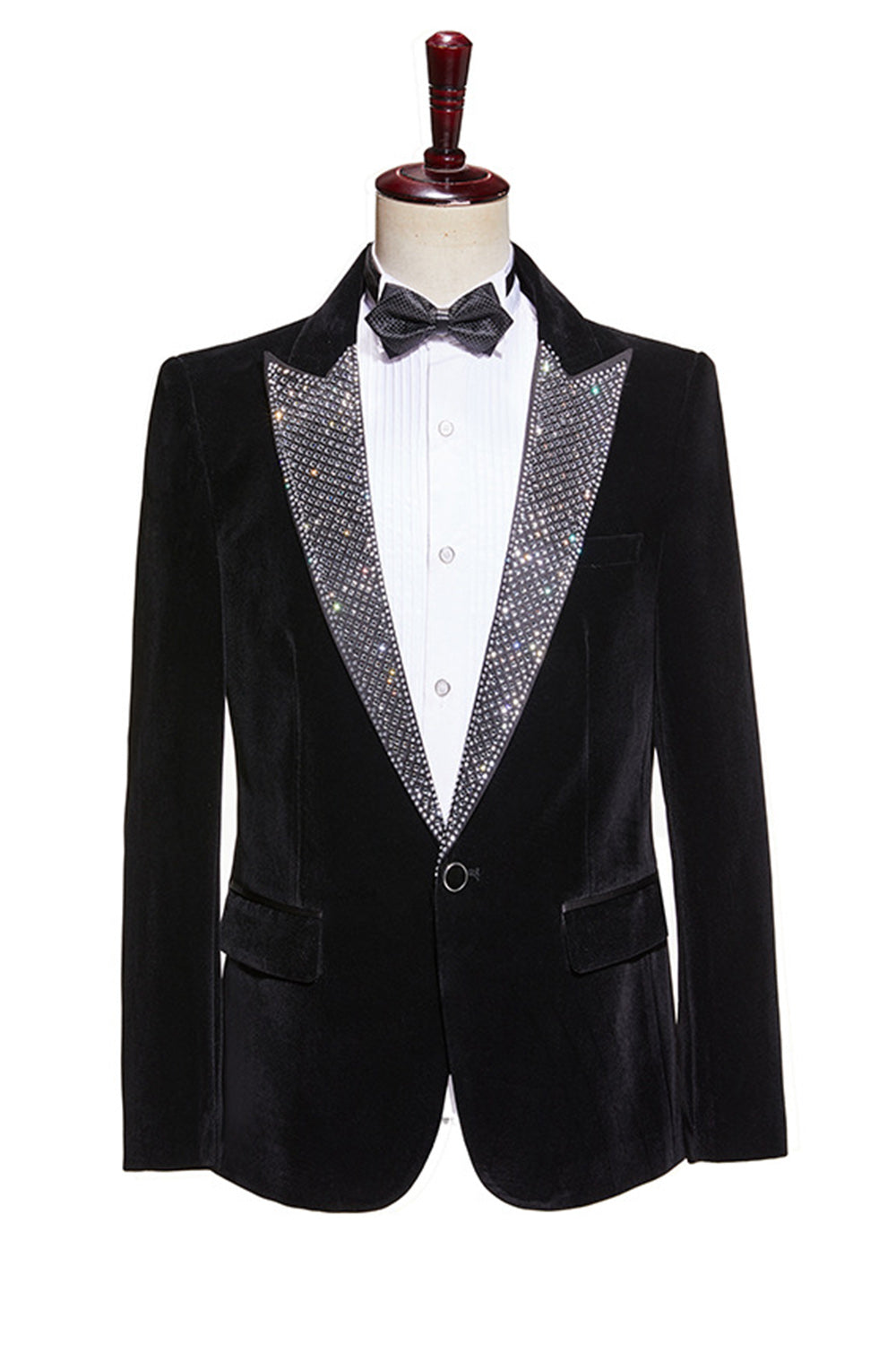 Black 2-piece Sparkly Peaked Lapel Velvet Men's Prom Suits