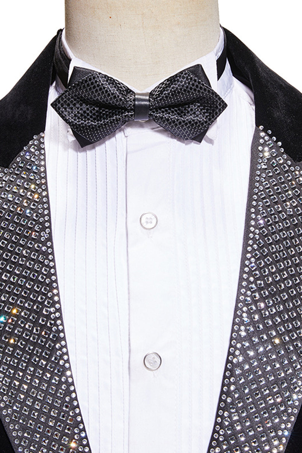 Black 2-piece Sparkly Peaked Lapel Velvet Men's Prom Suits