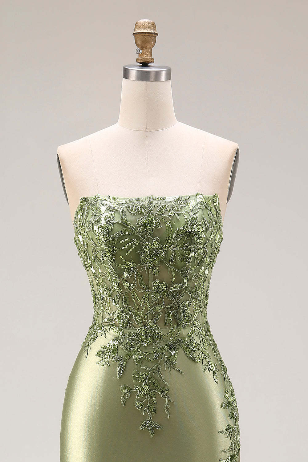 Burgundy Mermaid Strapless Appliqued Long Prom Dress with Slit