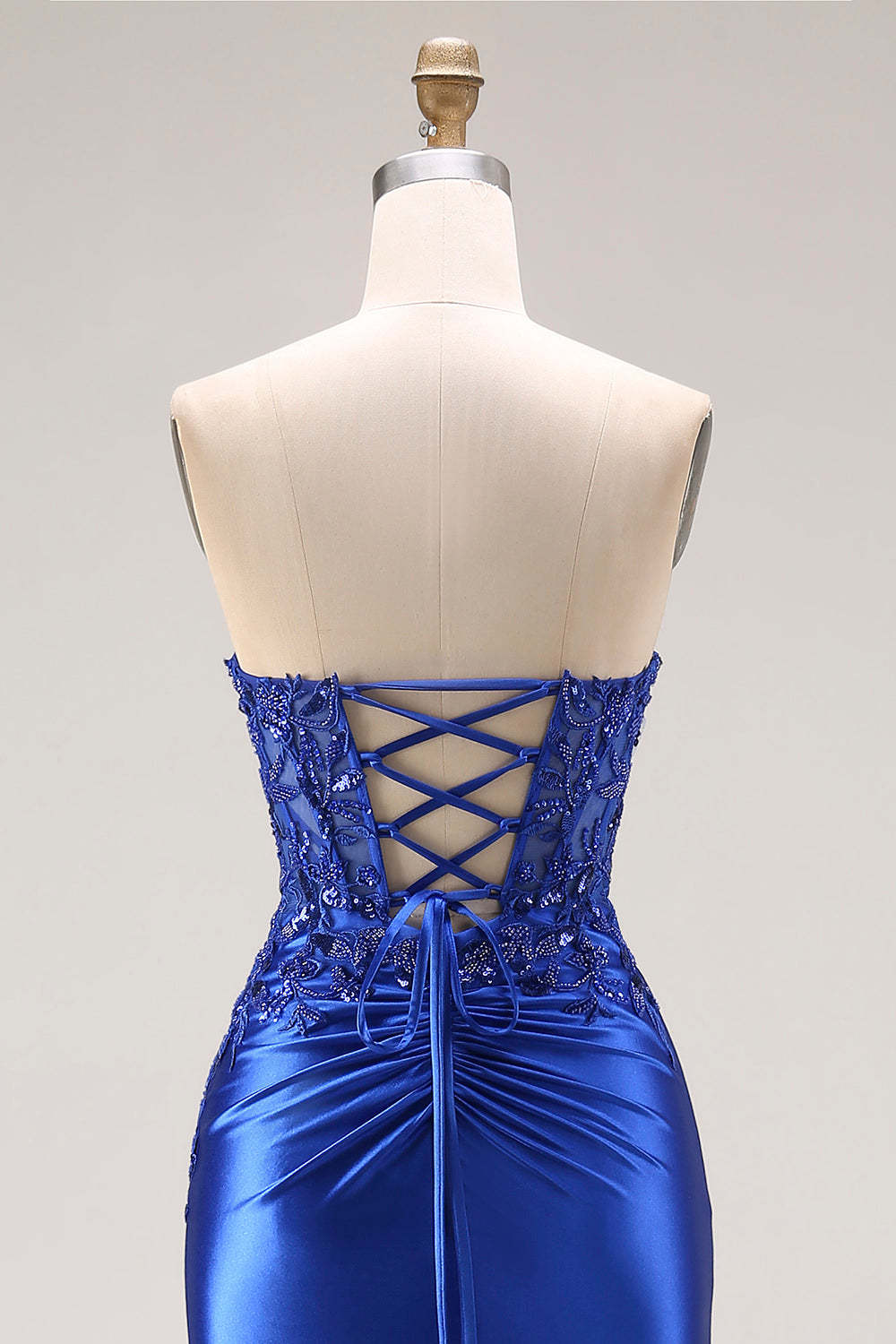 Burgundy Mermaid Strapless Appliqued Long Prom Dress with Slit