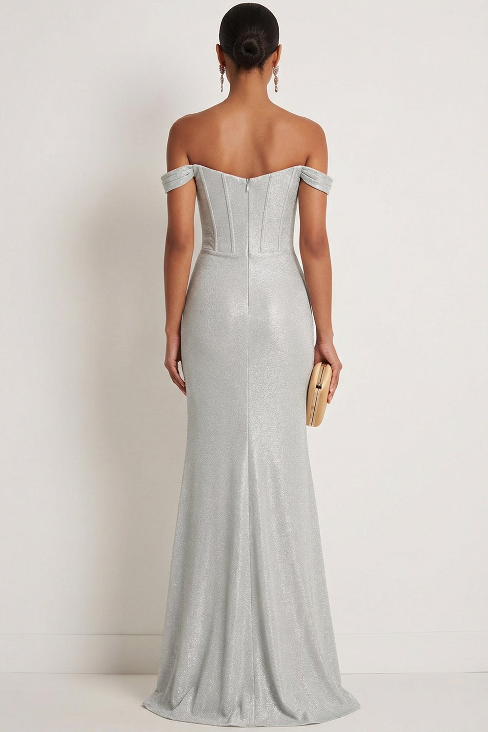 Corset Light Grey Off the Shoulder Mermaid Maxi Gala Dress with Slit