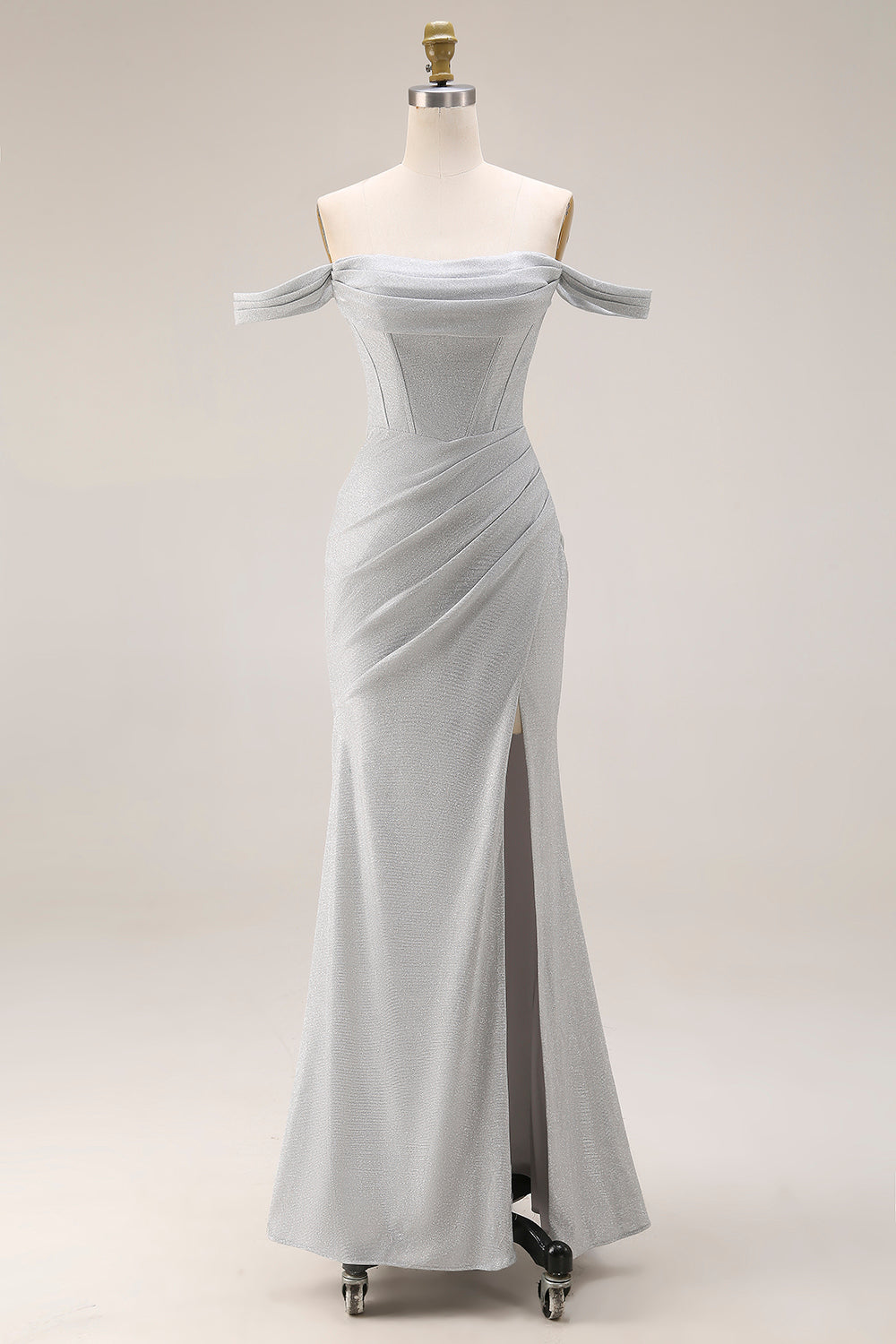 Corset Light Grey Off the Shoulder Mermaid Maxi Gala Dress with Slit