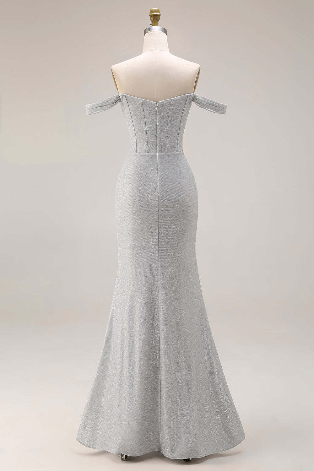 Corset Light Grey Off the Shoulder Mermaid Maxi Gala Dress with Slit