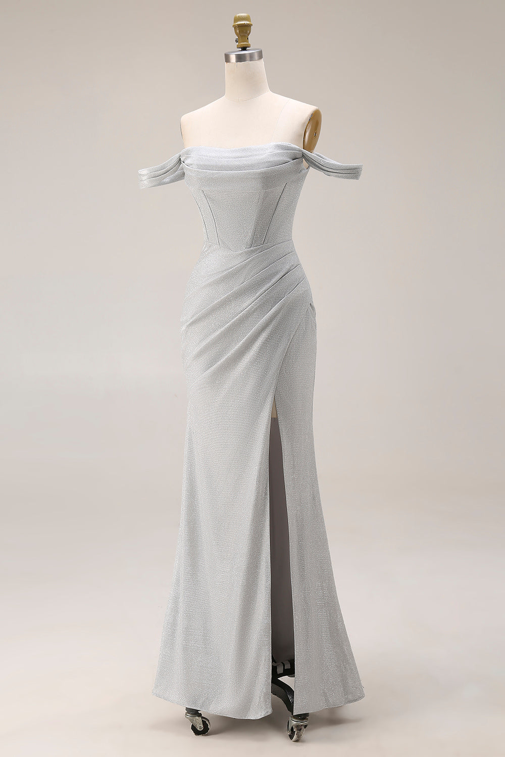 Corset Light Grey Off the Shoulder Mermaid Maxi Gala Dress with Slit
