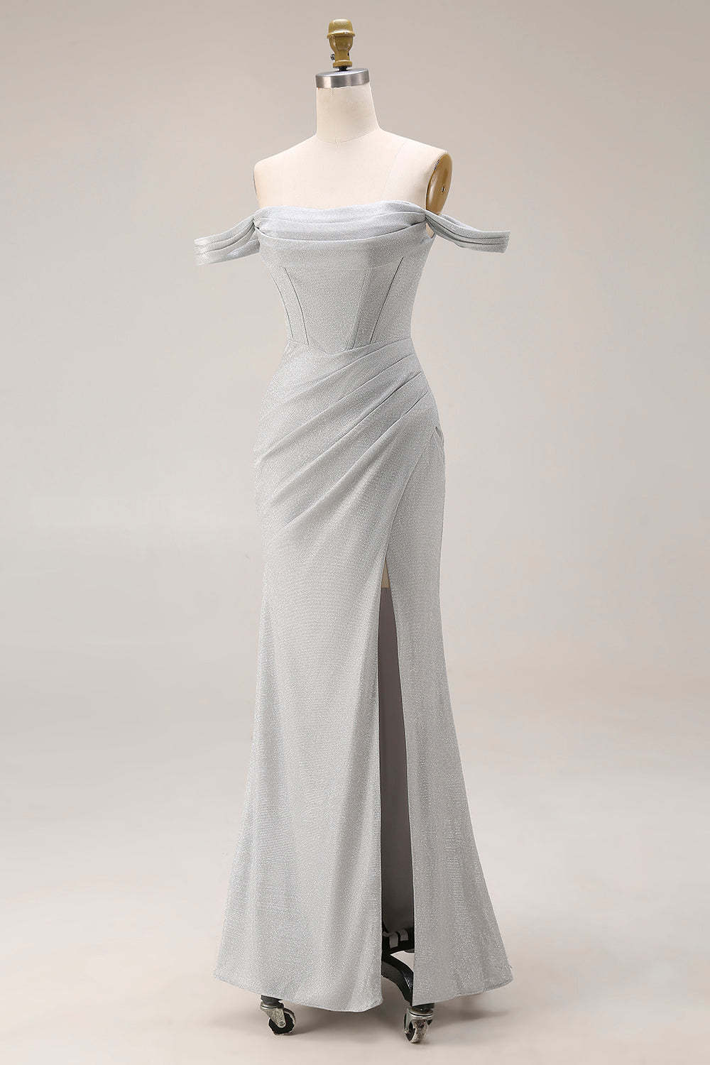 Corset Light Grey Off the Shoulder Mermaid Maxi Gala Dress with Slit