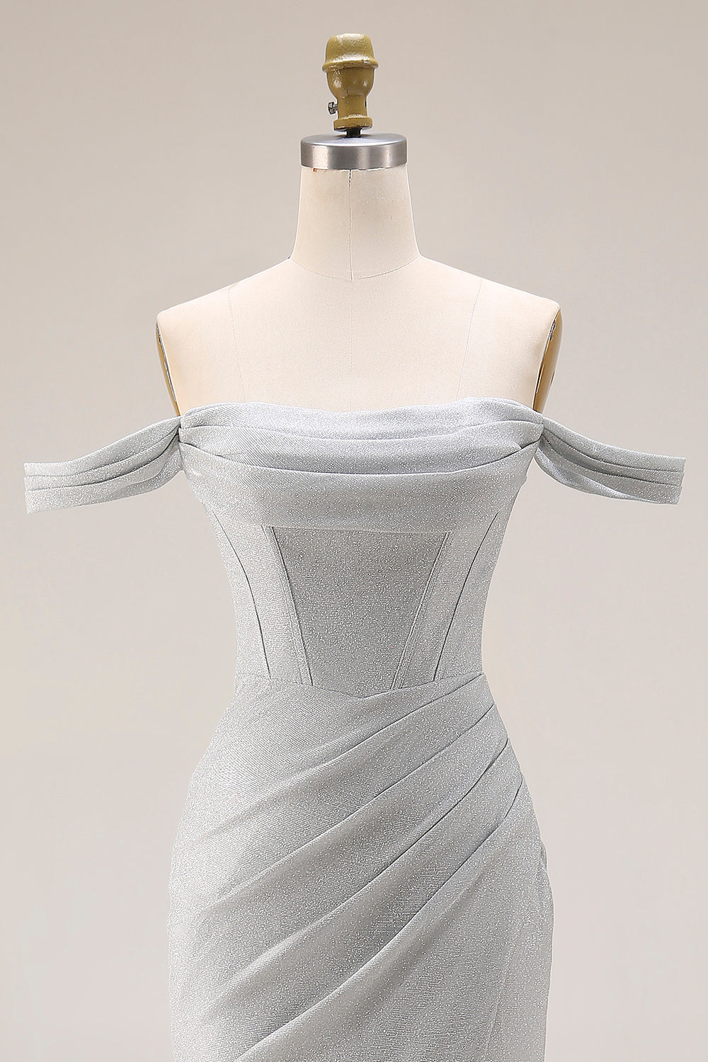 Corset Light Grey Off the Shoulder Mermaid Maxi Gala Dress with Slit